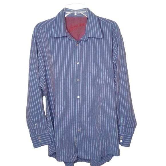 Bugatchi Uomo Blue, Gray And Red Stripped Button Up Shirt Size XL. - Picture 1 of 6